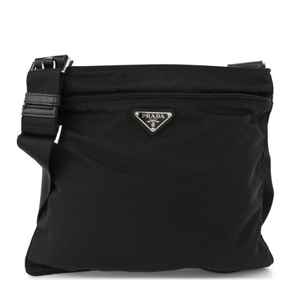 Prada Tessuto Nylon Saffiano Flat Messenger Bag Black 1 of 9
