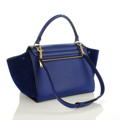 Celine Drummed Calfskin Suede Medium Trapeze Indigo 3 of 7