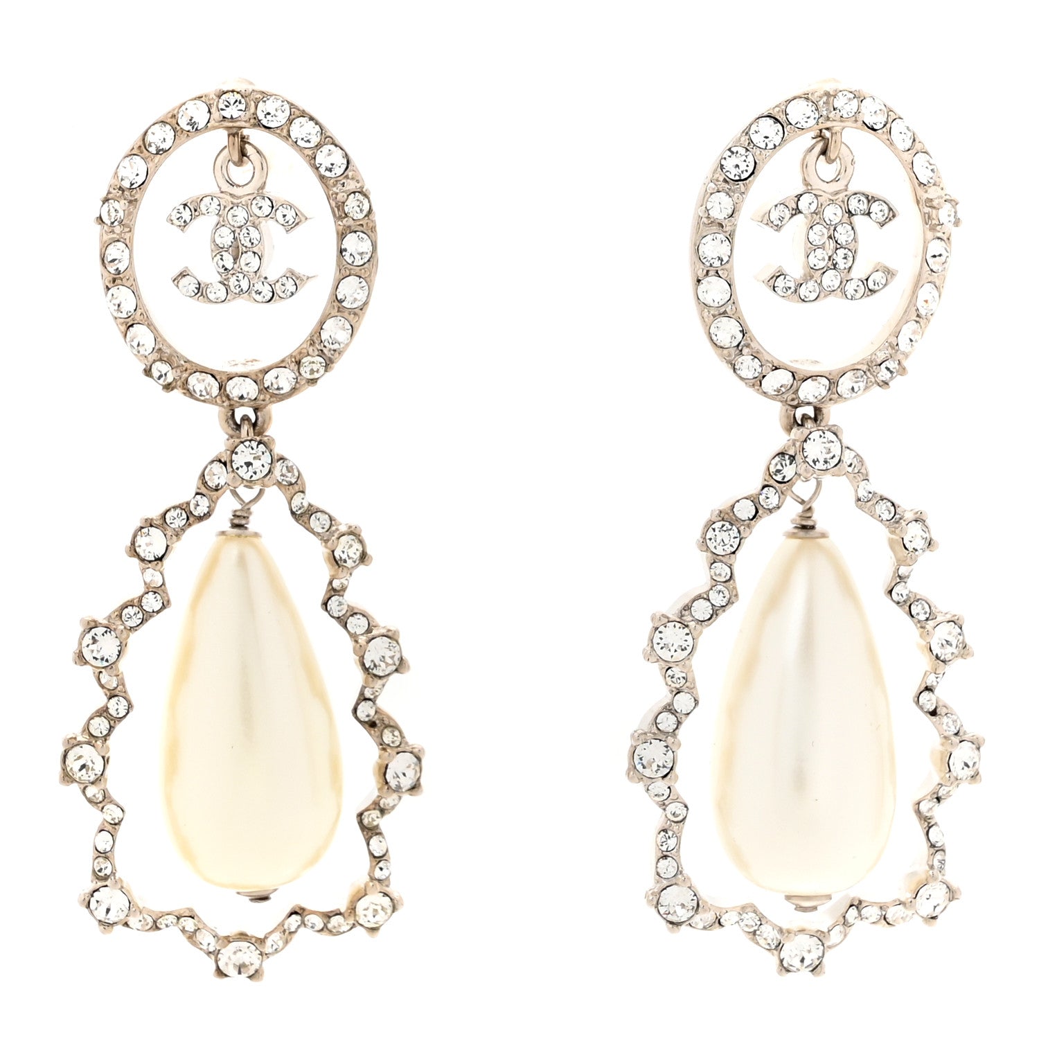 Chanel Crystal Pearl Imperial Bow Earrings Silver 1 of 5