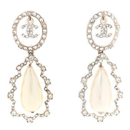 Chanel Crystal Pearl Imperial Bow Earrings Silver 1 of 5