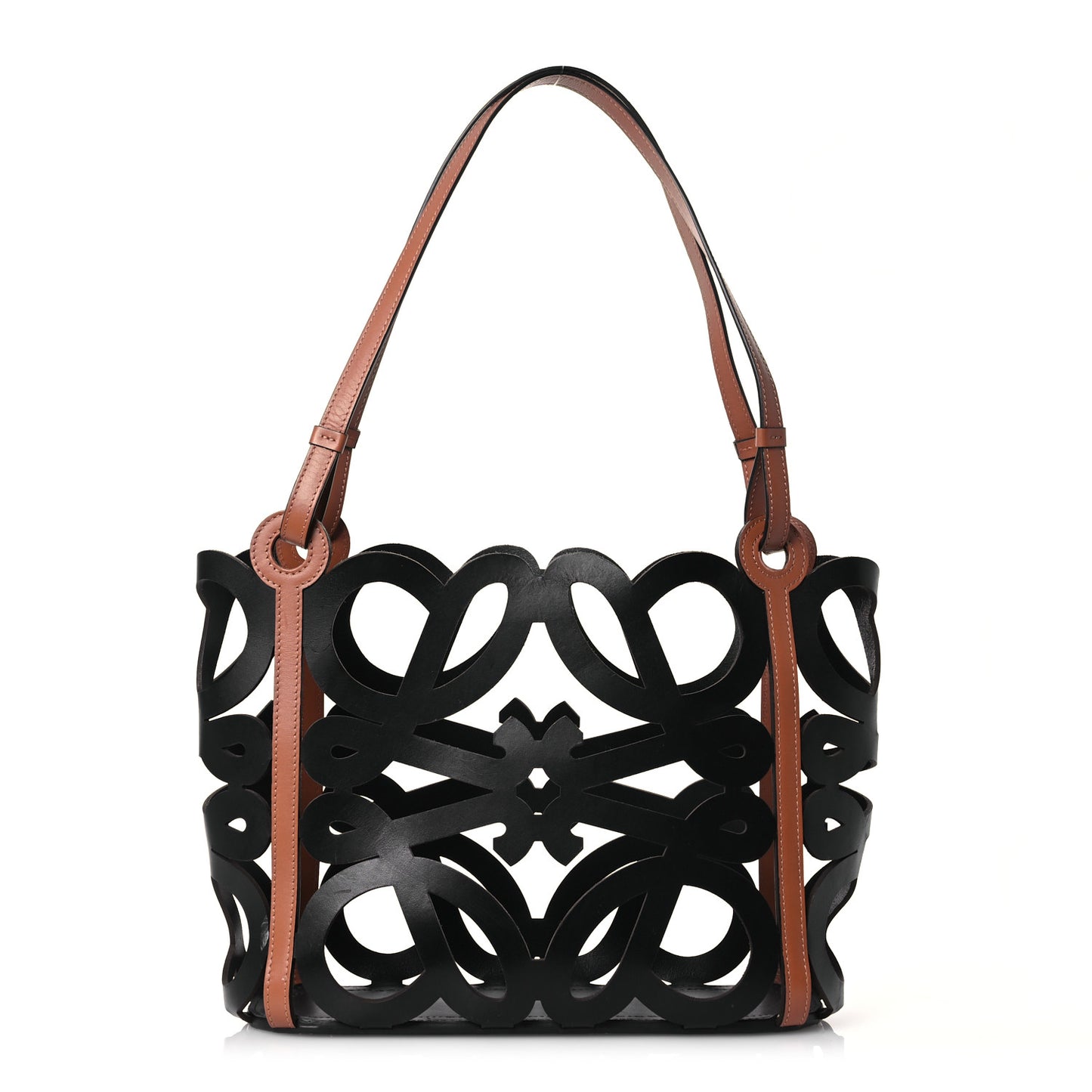 Smooth Calfskin Small Anagram Cutout Tote Black