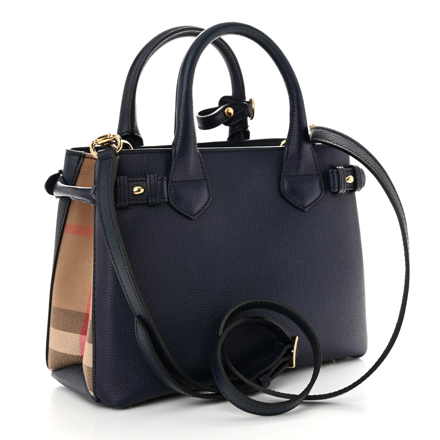 Grainy Calfskin House Check Small Banner Tote Ink Blue