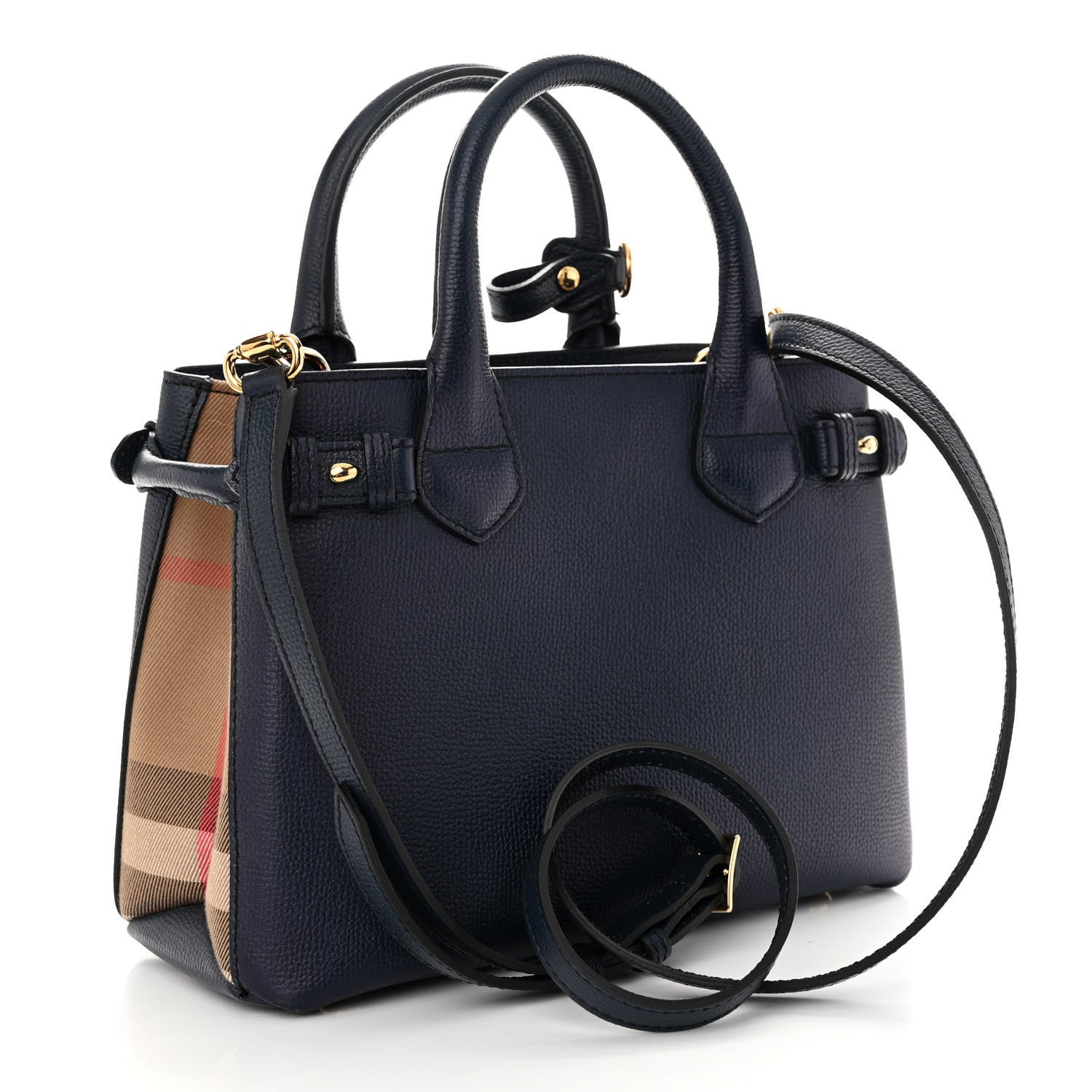 Burberry Grainy Calfskin House Check Small Banner Tote Ink Blue 3 of 12