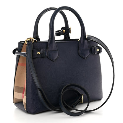 Burberry Grainy Calfskin House Check Small Banner Tote Ink Blue 3 of 12