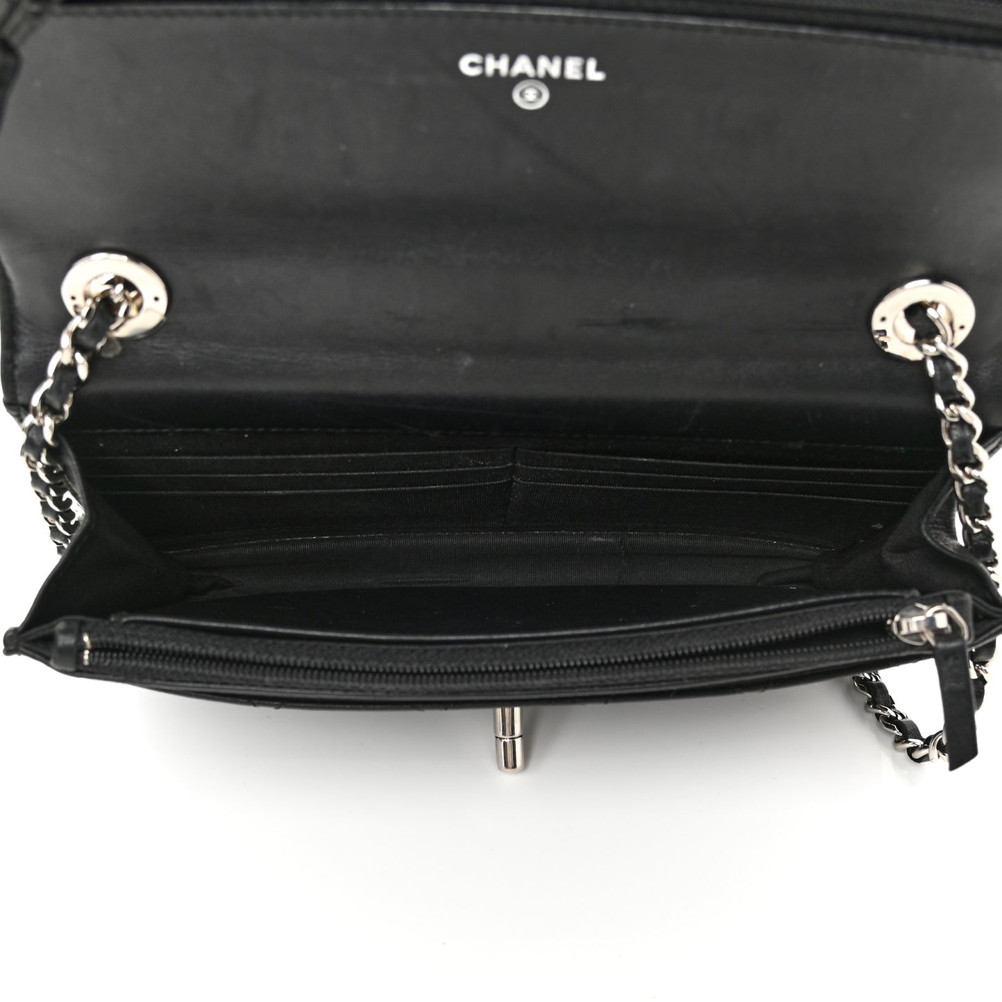 Lambskin Quilted Trendy CC Wallet On Chain WOC Black