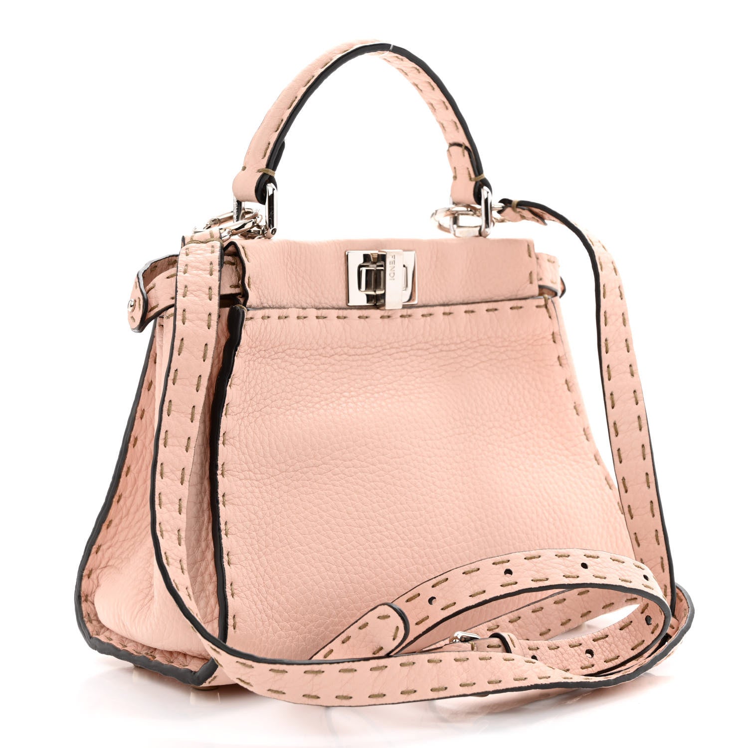 Fendi Cuoio Romano Selleria Bi-Color Mini Peekaboo Iconic Satchel Cipria Latte 3 of 11