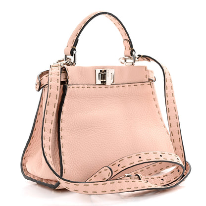 Fendi Cuoio Romano Selleria Bi-Color Mini Peekaboo Iconic Satchel Cipria Latte 3 of 11