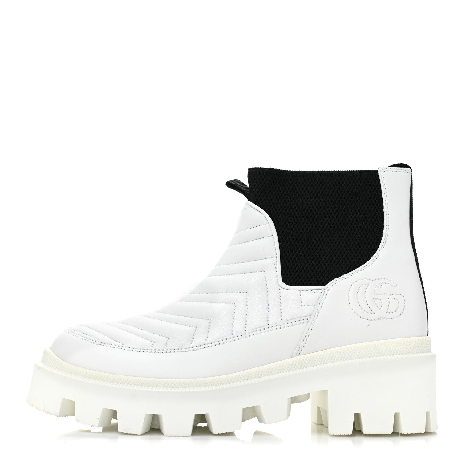 Gucci Calfskin Nappa Matelasse Frances Chelsea Boots 38 Great White Black 1 of 11