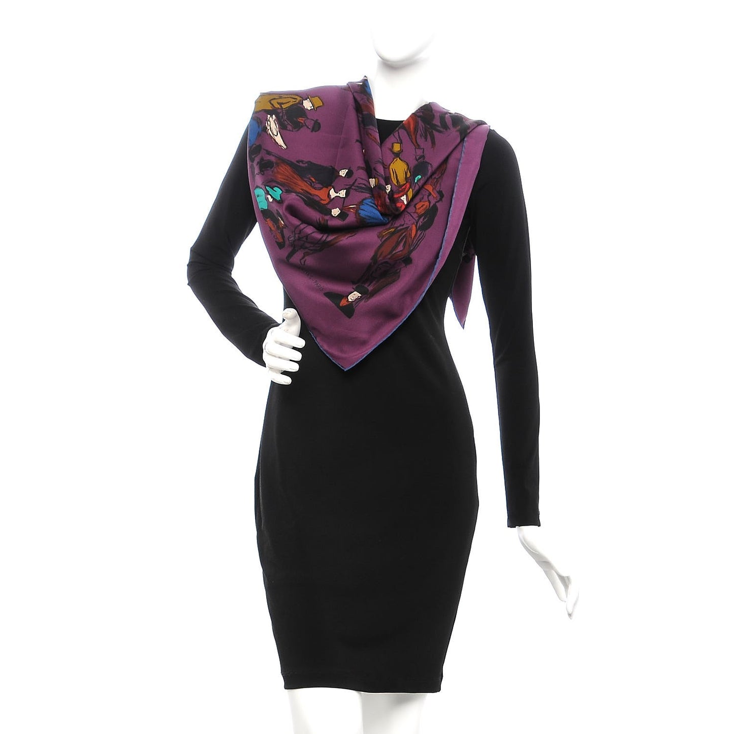 Silk Paddock Scarf 90 Prun Turquoise Brun