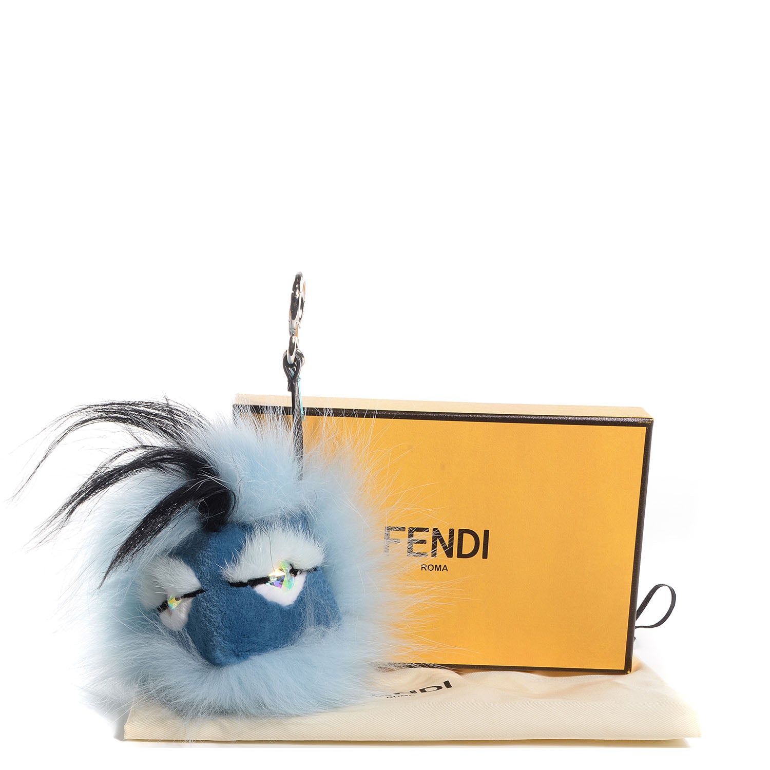 Fendi Fox Mink Rabbit Fur Maddie Monster Bag Bug Charm Light Blue 3 of 4