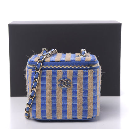 Chanel Raffia Jute Striped Mini Vanity Case With Chain Blue Beige 11 of 11