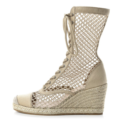 Christian Dior Canvas Resille Embroidered Naughtily-D 65mm Wedge Boots 40.5 Cream 1 of 9