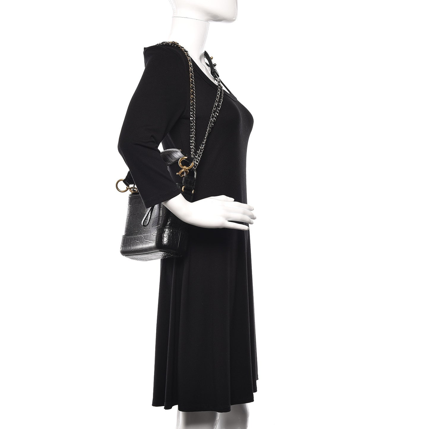 Calfskin Crocodile Embossed Small Gabrielle Cocodile Hobo Black