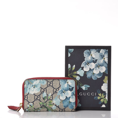 Gucci GG Supreme Monogram Blooms Zip Around Card Case Wallet Beige Blue Navy Hibiscus Red 9 of 9