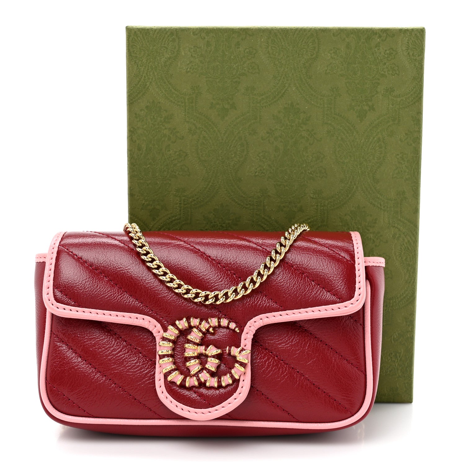 Gucci Azalea Calfskin Enamel Matelasse Diagonal Super Mini Torchon GG Marmont Shoulder Bag New Cherry Red Wild Rose 12 of 12
