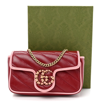 Gucci Azalea Calfskin Enamel Matelasse Diagonal Super Mini Torchon GG Marmont Shoulder Bag New Cherry Red Wild Rose 12 of 12