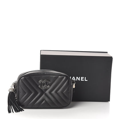 Chanel Calfskin Diagonal Chevron Quilted Tassel Camera Case Black 9 of 9