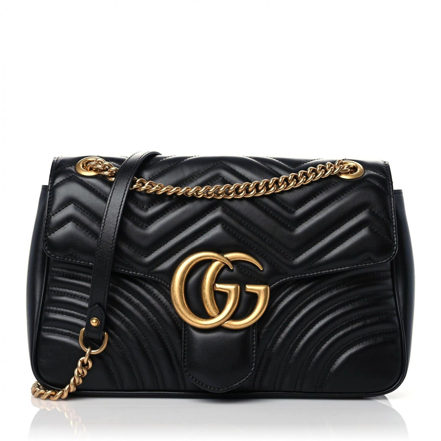 Calfskin Matelasse Medium GG Marmont Shoulder Bag Black