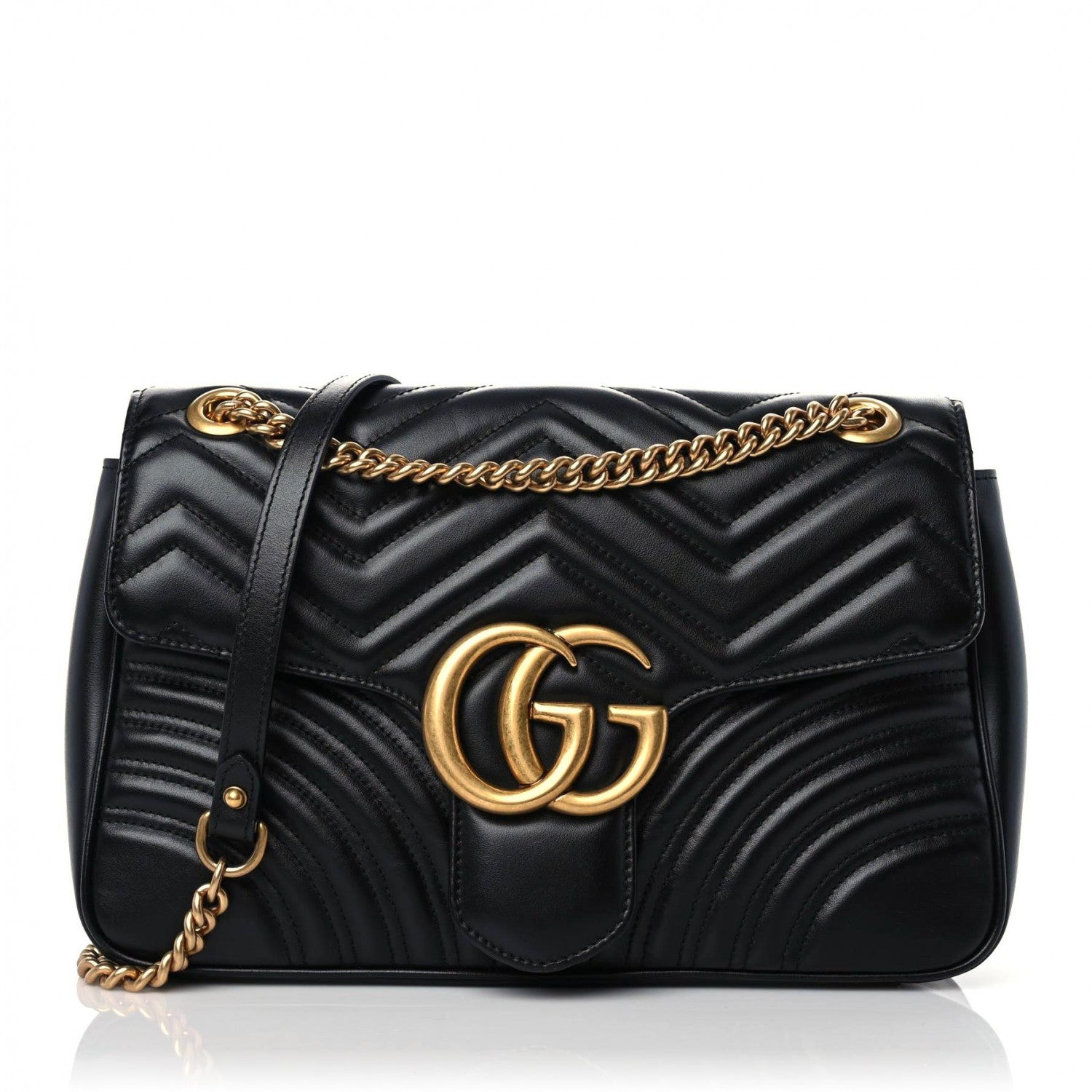 Gucci Calfskin Matelasse Medium GG Marmont Shoulder Bag Black 1 of 12