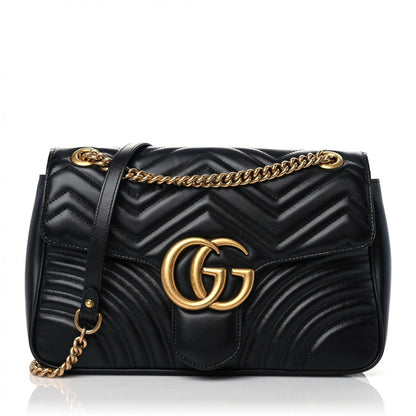 Gucci Calfskin Matelasse Medium GG Marmont Shoulder Bag Black 1 of 12