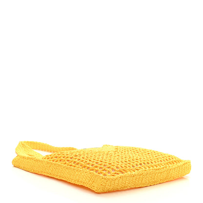 Prada Yarn Raffia Effect Crochet Logo Embroidered Tote Bag Giallo 4 of 10