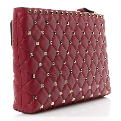Valentino Garavani Nappa Rockstud Spike Side Slip Zip Clutch Rubino 3 of 11