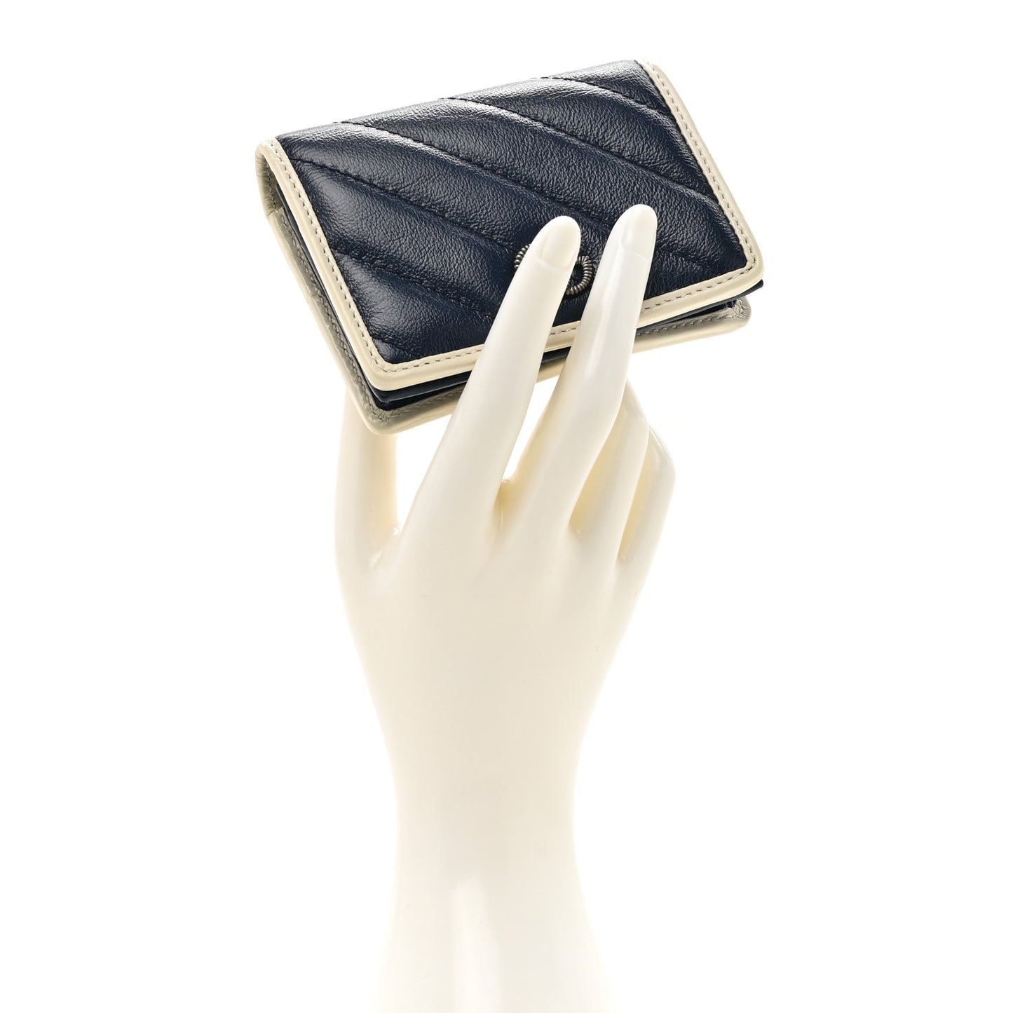 Vintage Effect Calfskin Matelasse Diagonal Torchon GG Marmont Card Case Wallet Blue Agata Mystic White