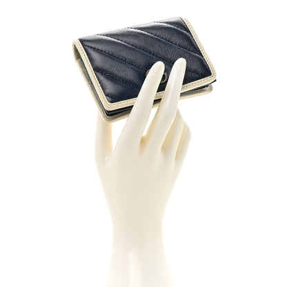 Gucci Vintage Effect Calfskin Matelasse Diagonal Torchon GG Marmont Card Case Wallet Blue Agata Mystic White 2 of 9
