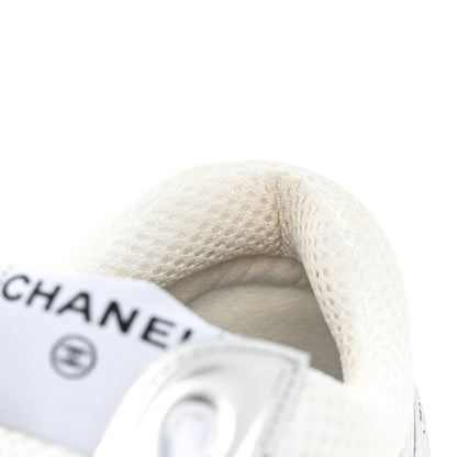 Chanel Fabric Laminated Calfskin Stretch CC Sneakers 39.5 White Silver 10 of 11
