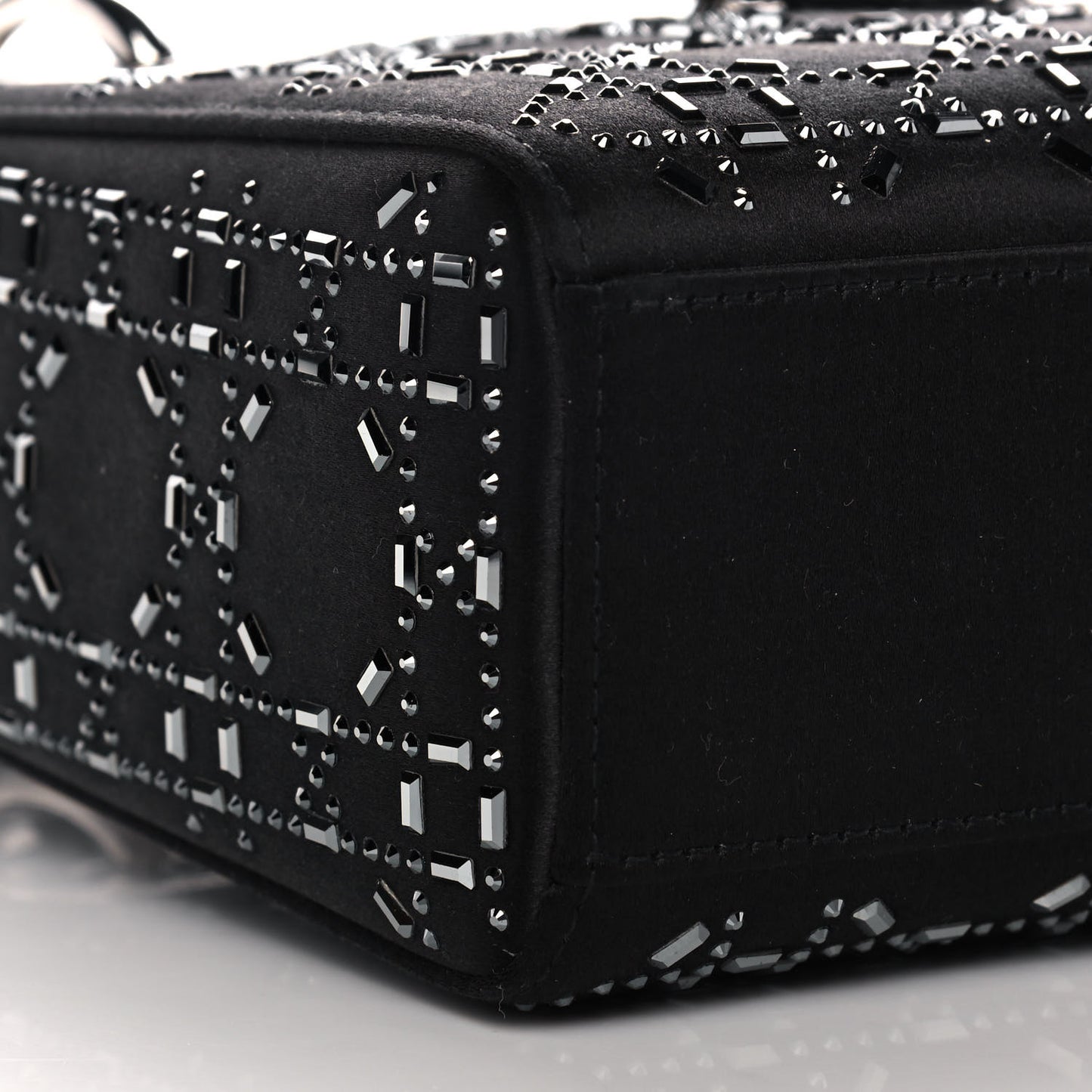 Satin Crystal Cannage Mini Lady Dior Black