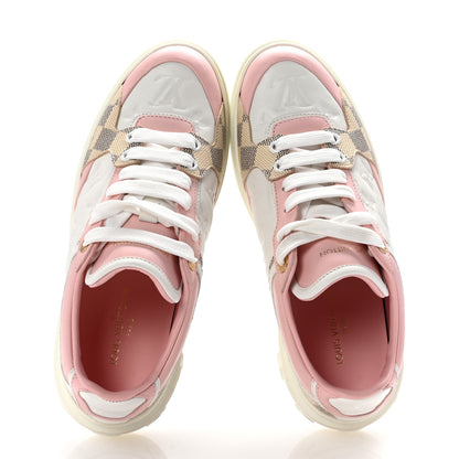 Louis Vuitton Monogram Embossed Calfskin Damier Azur Time Out Sneakers 38 Rose Clair Pink 2 of 11
