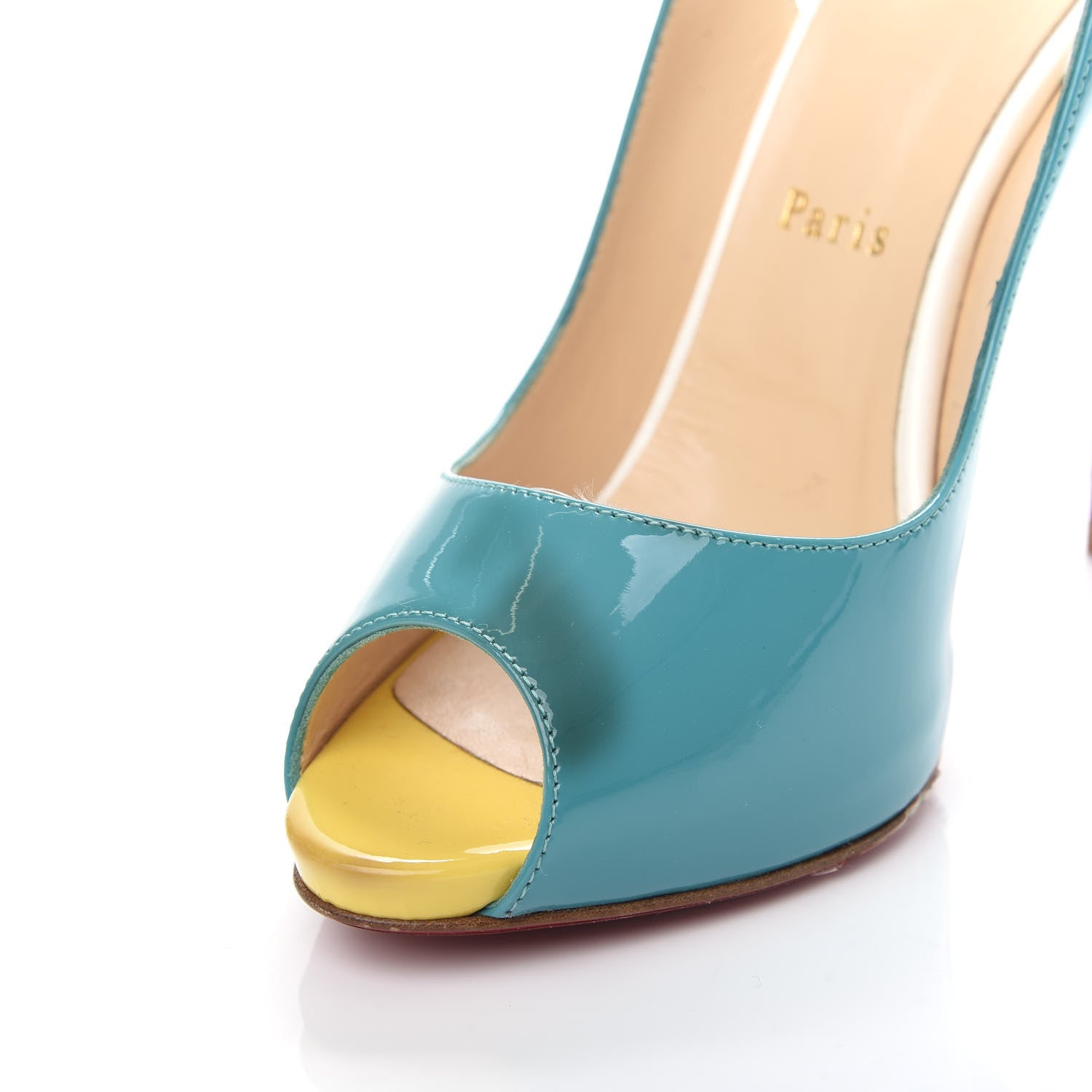 Christian Louboutin Patent Flo Sling 120 Pumps 38 Caraibes Canari 11 of 12