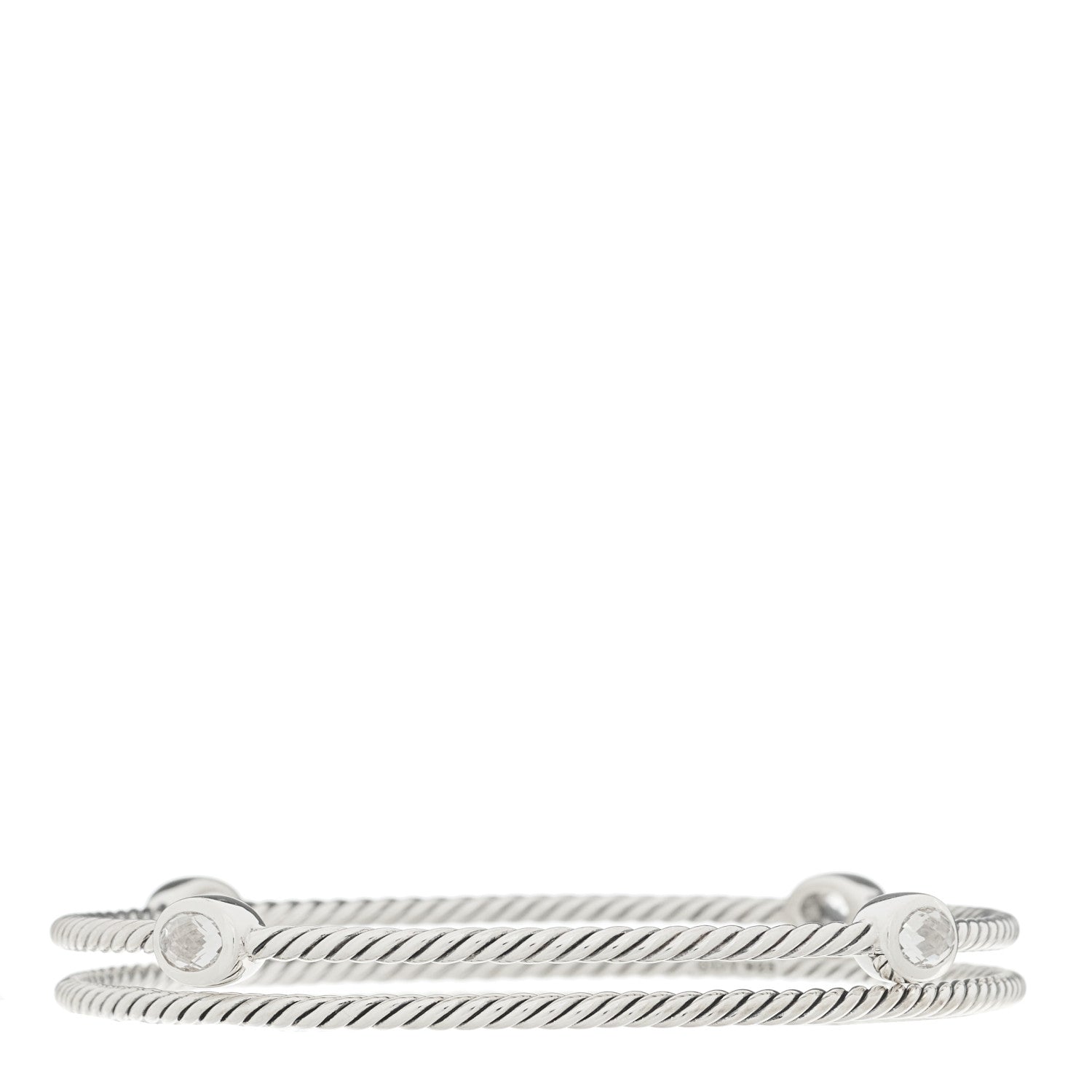 David Yurman Sterling Silver Crystal Color Classics Cable Bangle Bracelet Set of 2 2 of 3