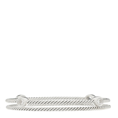 David Yurman Sterling Silver Crystal Color Classics Cable Bangle Bracelet Set of 2 2 of 3