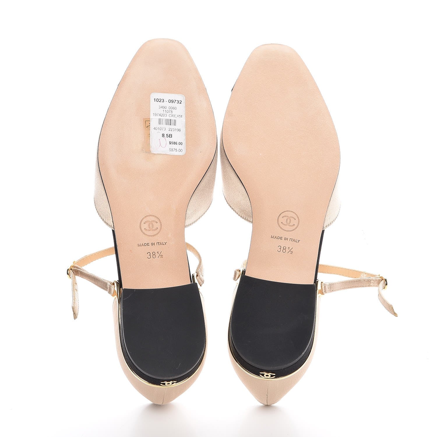 Chanel Satin Cap Toe CC Flats 38.5 Beige Black 5 of 8