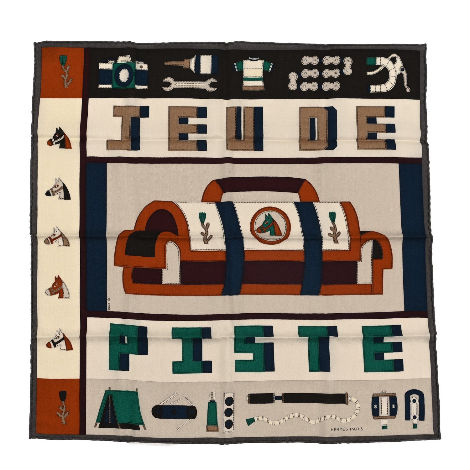 Hermes Cashmere Silk Jeu de Piste Bandana Scarf 65 Marine Black White 1 of 3