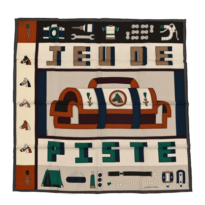 Hermes Cashmere Silk Jeu de Piste Bandana Scarf 65 Marine Black White 1 of 3