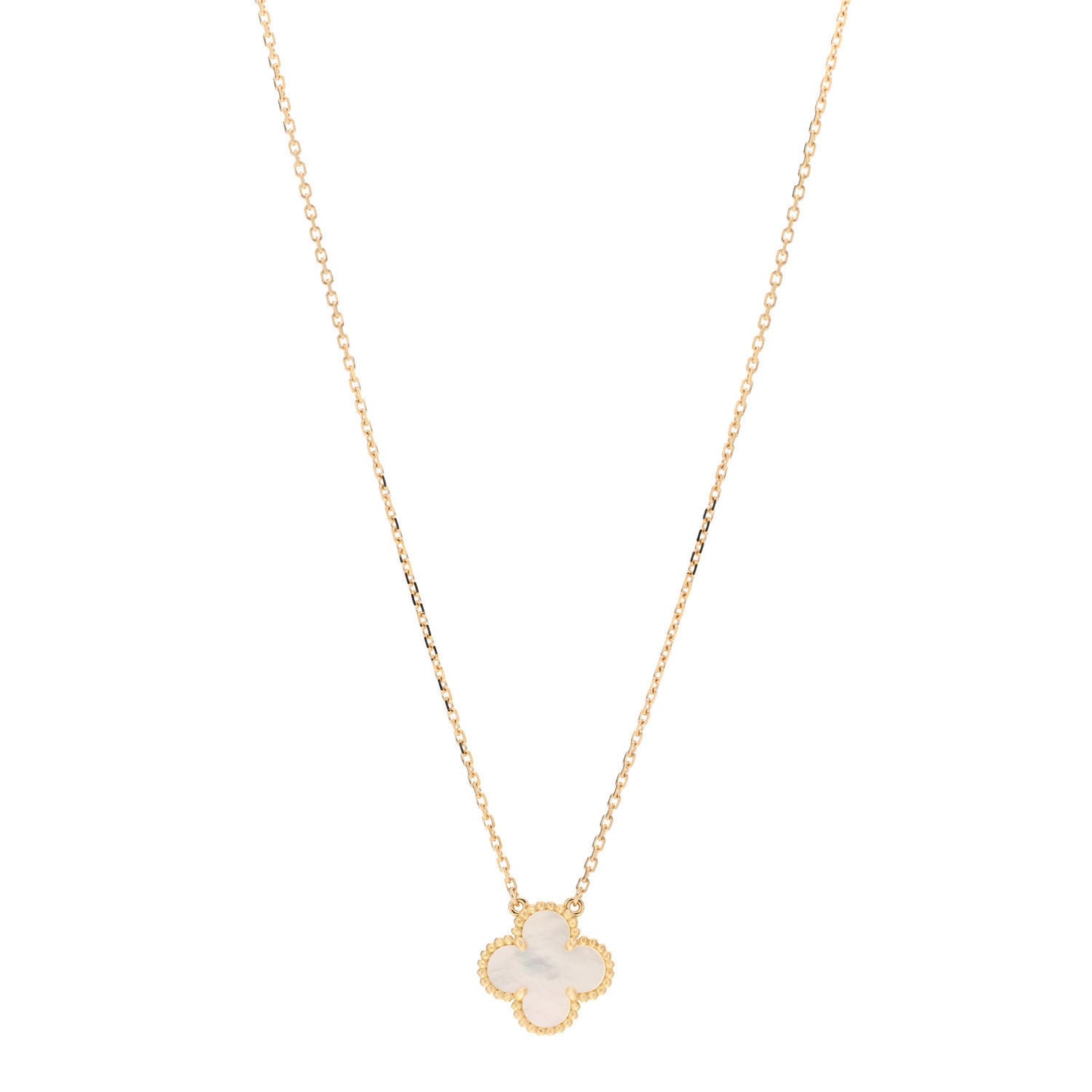 18K Yellow Gold Mother of Pearl Vintage Alhambra Pendant Necklace