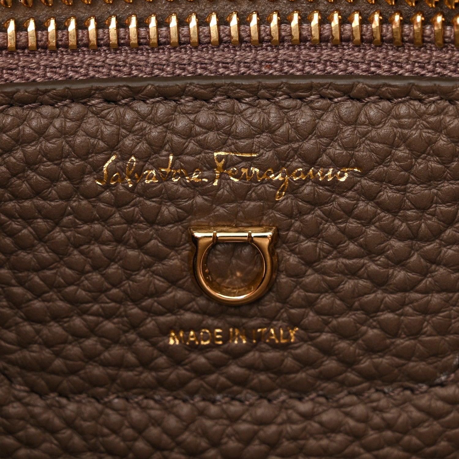 Salvatore Ferragamo Hammered Calfskin Double Handle Small Amy Tote Caraway Seed 6 of 11