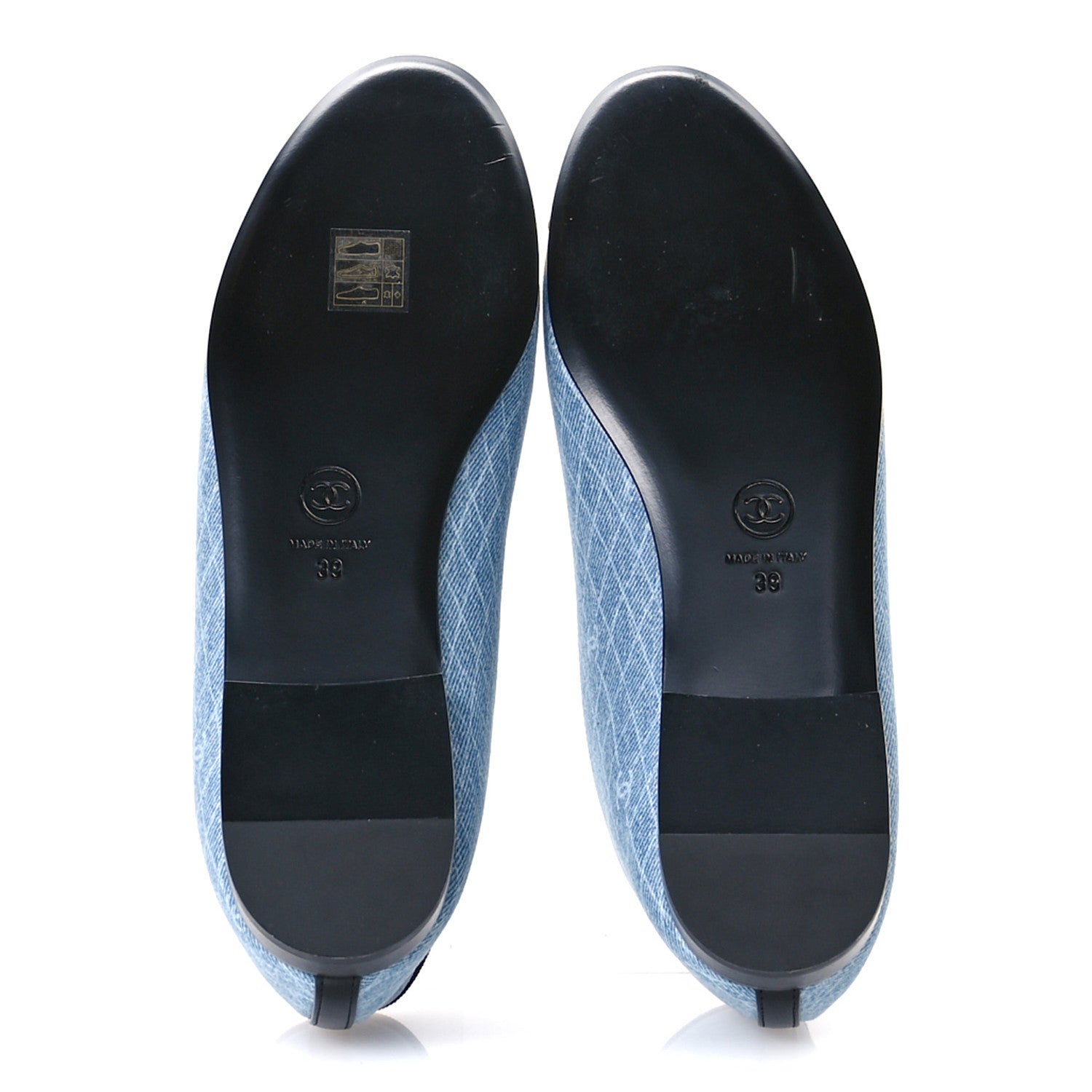 Chanel Denim Printed Quilt CC Cap Toe Ballerina Flats 39 Light Blue Dark Grey 6 of 9