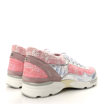 Chanel Tweed Suede Calfskin Sneakers 40 Silver Pink 4 of 8