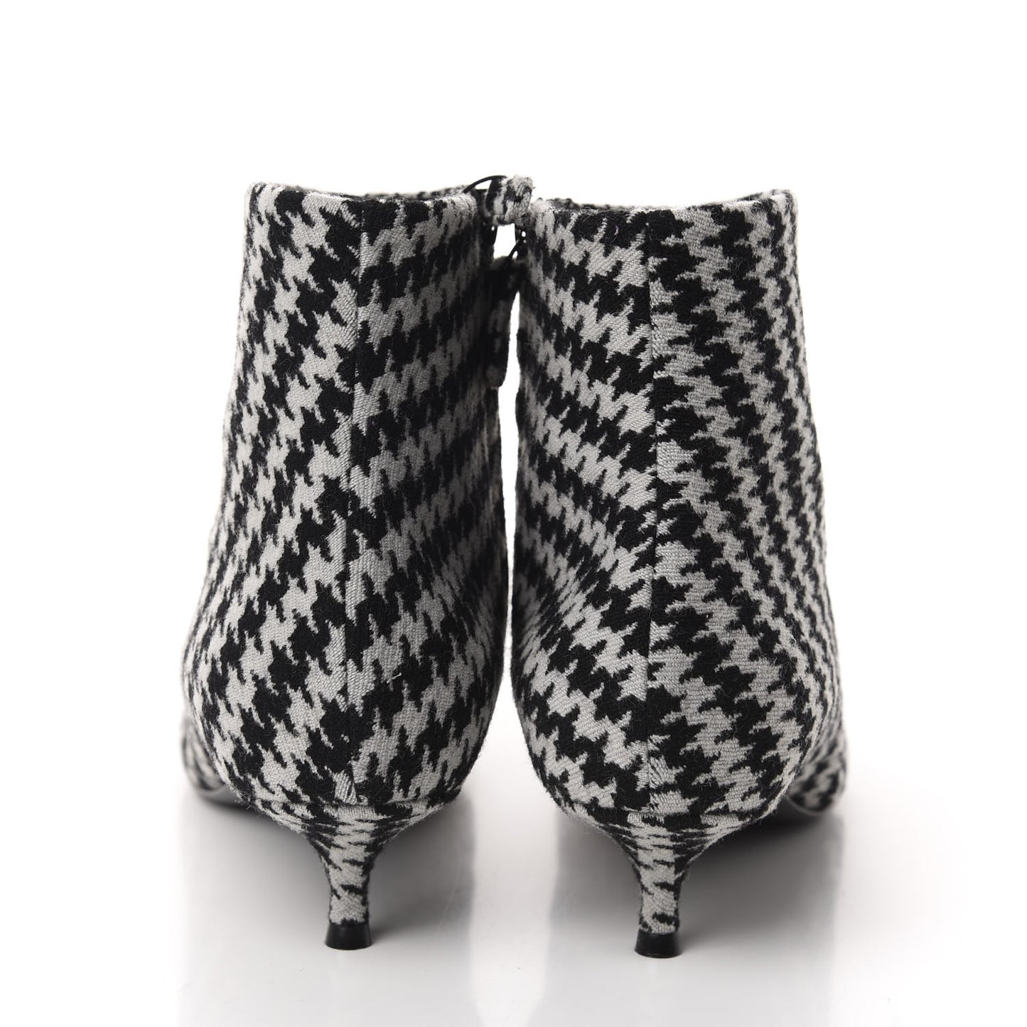 Wool Houndstooth BB Pointy Toe Ankle Booties 41 Black Ivory