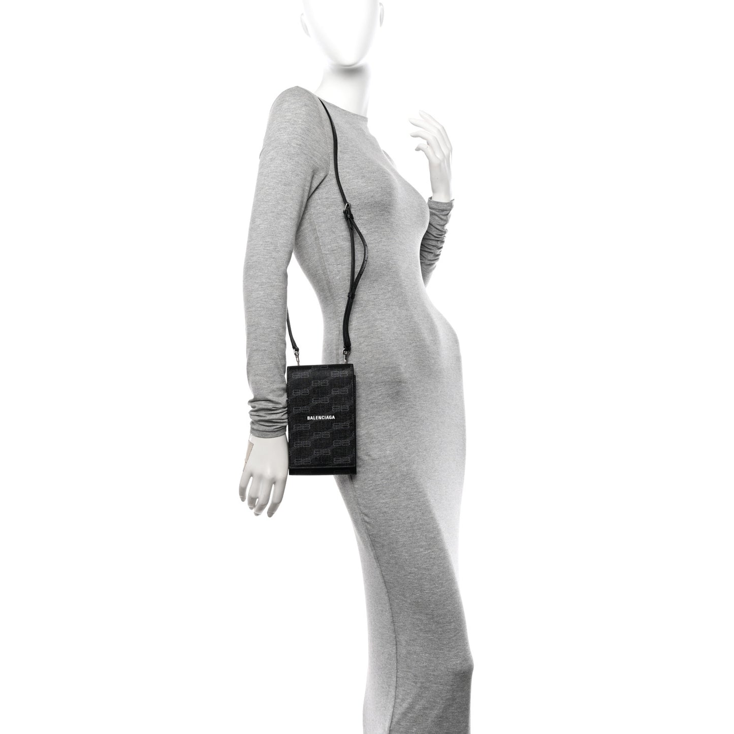 Coated Canvas BB Monogram Signature Phone Holder Bag Black Grey