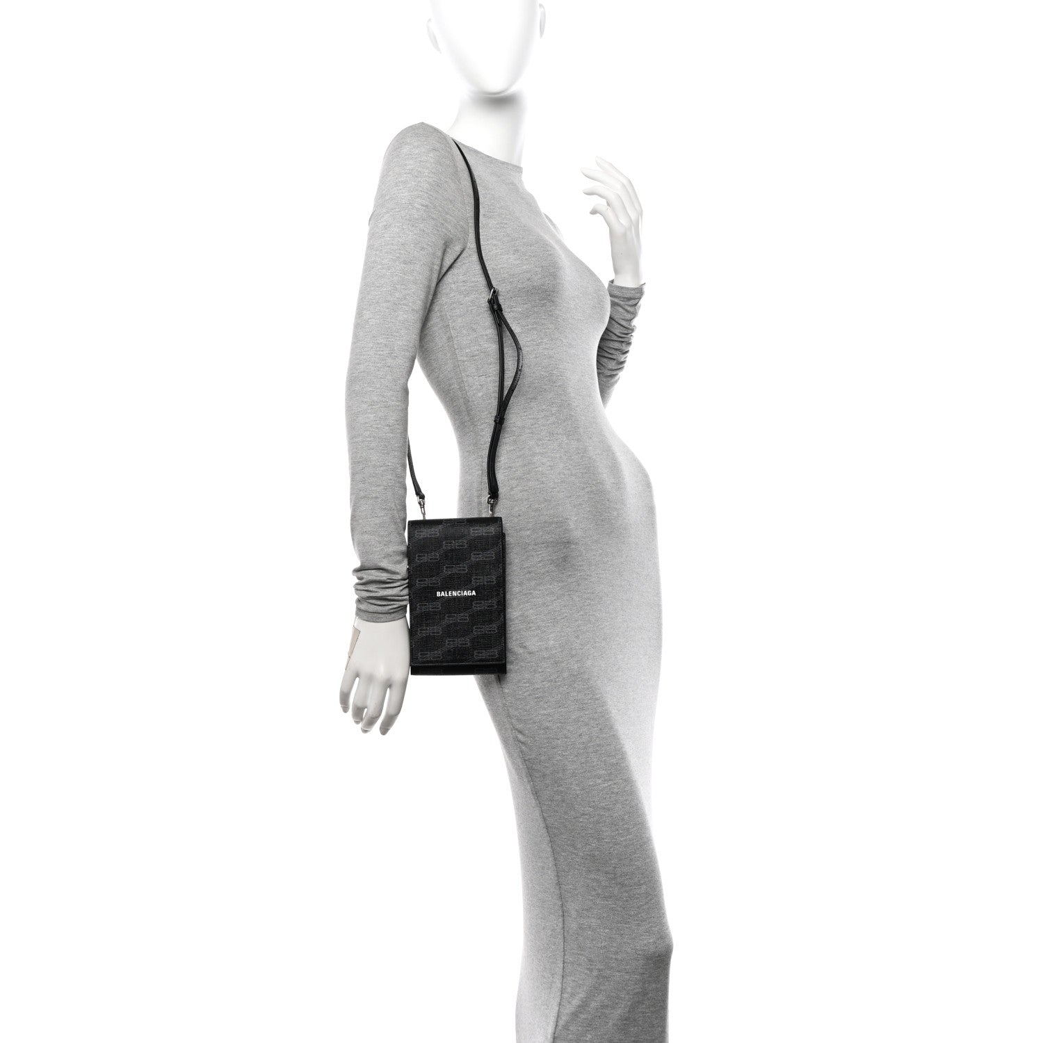 Balenciaga Coated Canvas BB Monogram Signature Phone Holder Bag Black Grey 2 of 10