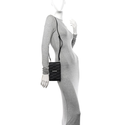 Balenciaga Coated Canvas BB Monogram Signature Phone Holder Bag Black Grey 2 of 10