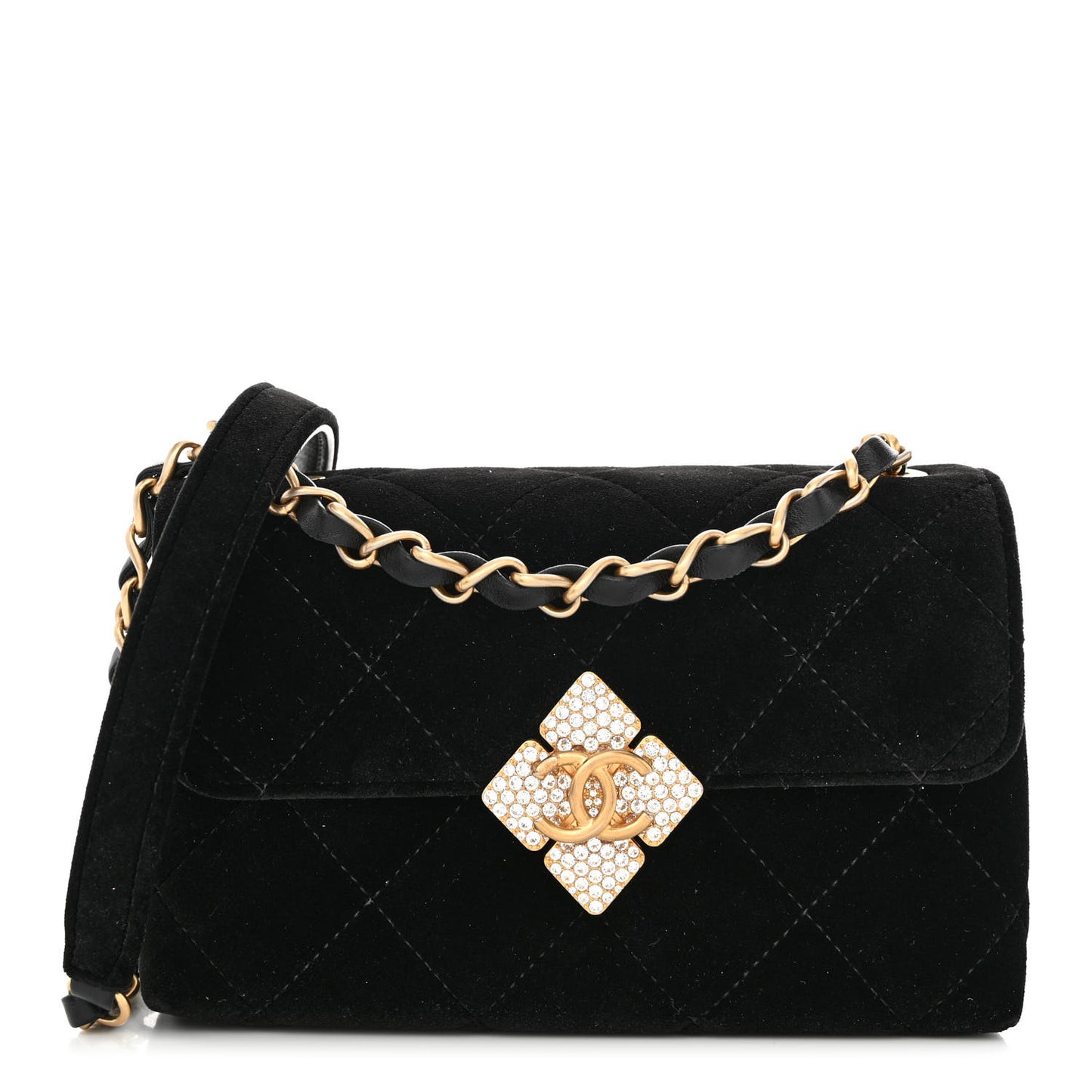 Velvet Strass Diamond Lock Flap Black