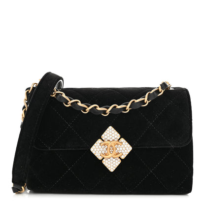 Chanel Velvet Strass Diamond Lock Flap Black 1 of 11