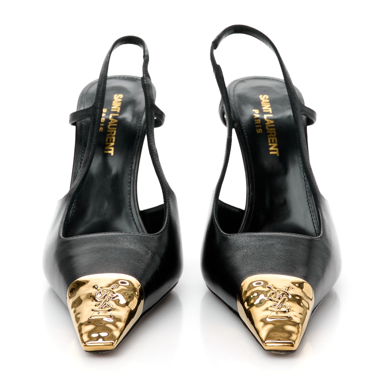 Saint Laurent Smooth Calfskin Jeanne 110 Slingback Pumps 36 Black Gold 2 of 10