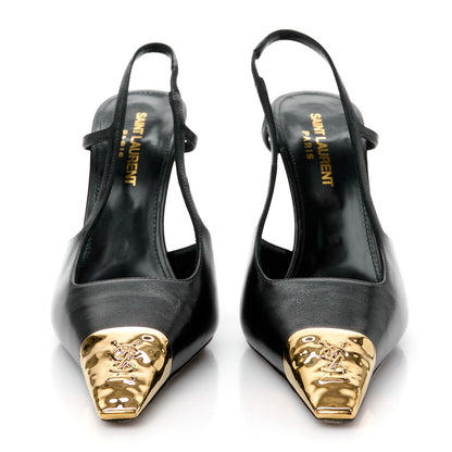 Saint Laurent Smooth Calfskin Jeanne 110 Slingback Pumps 36 Black Gold 2 of 10