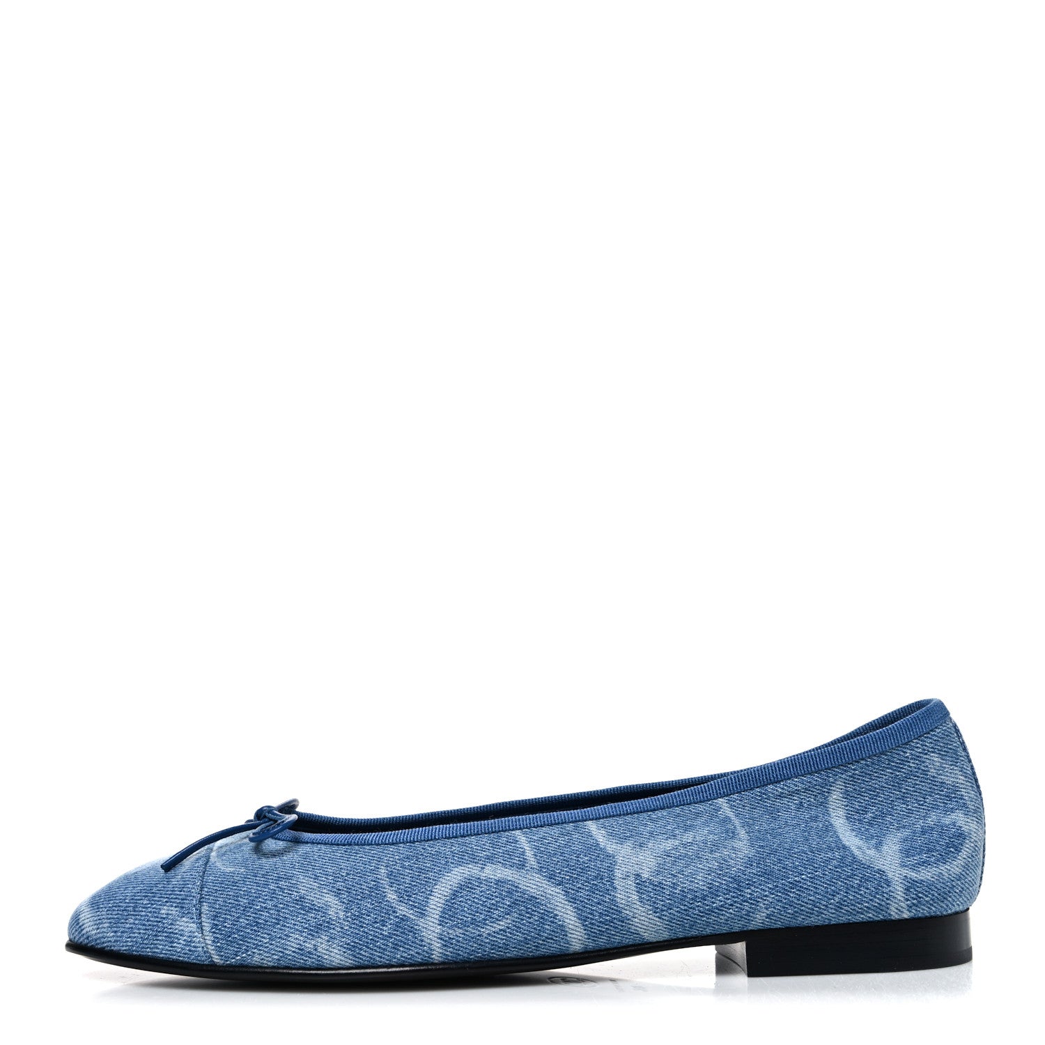 Chanel Denim Printed CC Cap Toe Ballerina Flats 41 Light Blue White